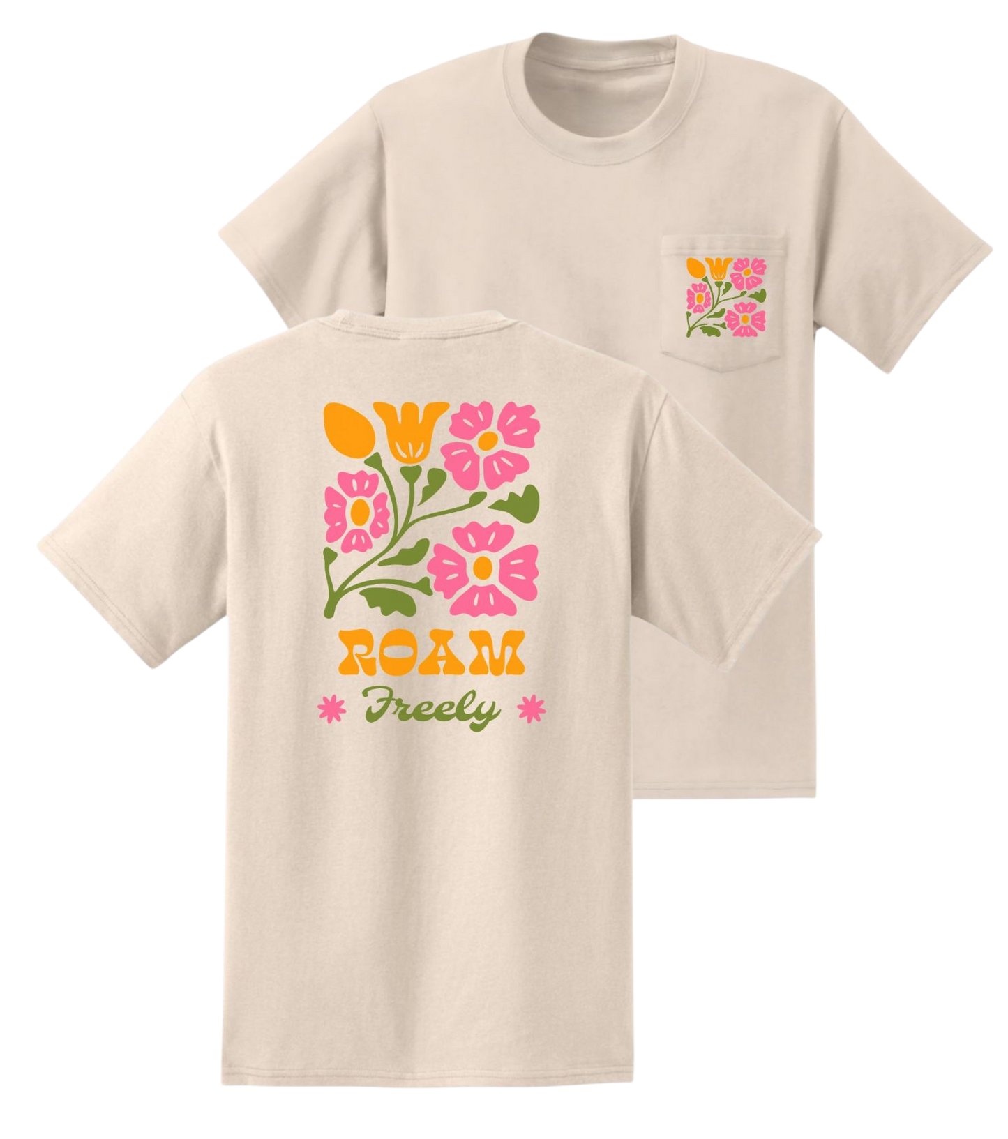 Roam Freely Flower Pocket Unisex Crew Neck T-Shirt