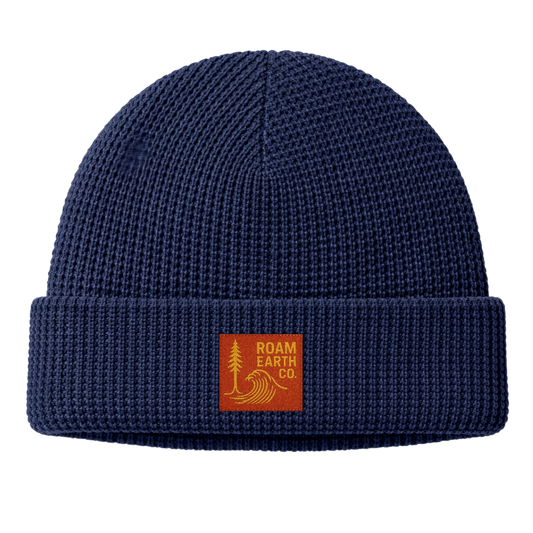 Waffle Knit Wool Navy Beanie
