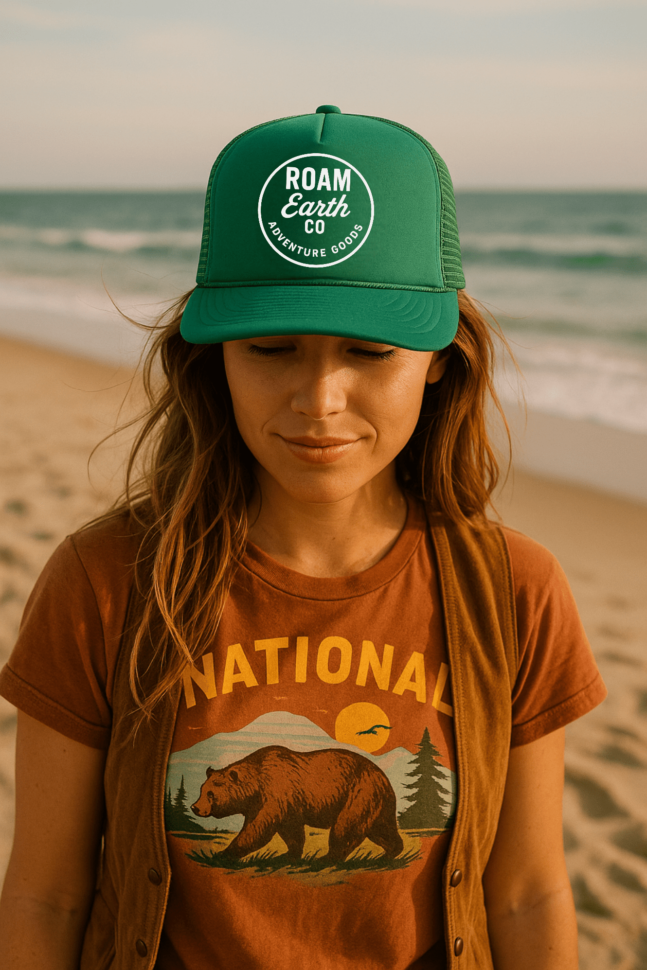 Roam Adventure Goods Green Snapback Trucker Cap - Roam Earth Co.