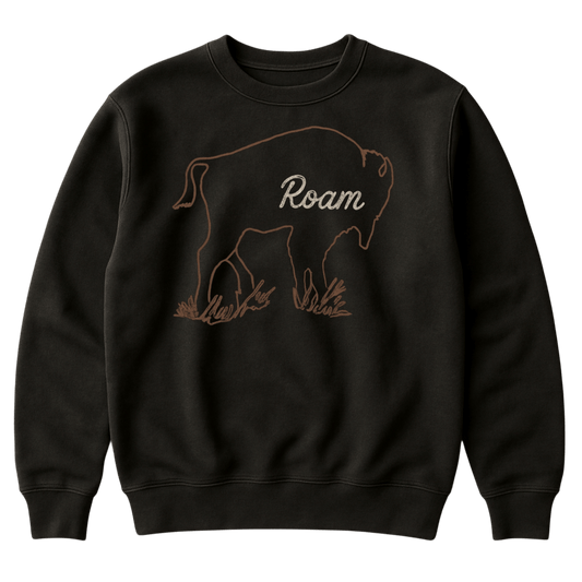 Roam Bison Crewneck Black Unisex Sweatshirt - Roam Earth Co.