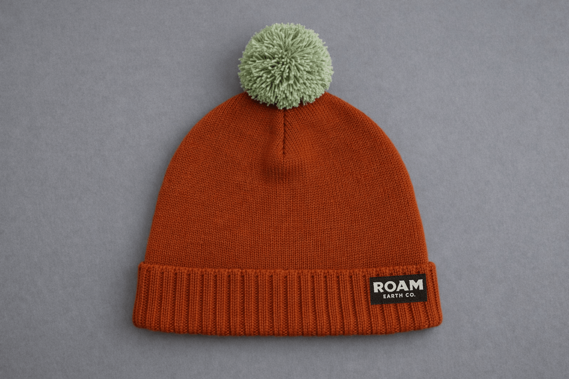 Rust and Sage Pom Wool Beanie - Roam Earth Co.