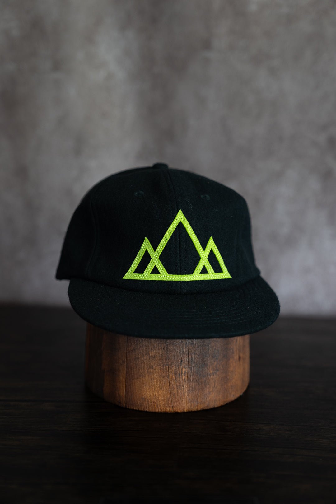 Vintage Wool Mountain Cap - Black With Green Mountain Logo - Roam Earth Co.