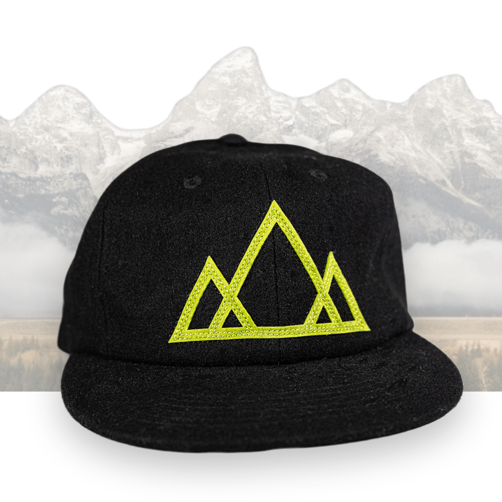 Vintage Wool Mountain Cap - Black With Green Mountain Logo - Roam Earth Co.