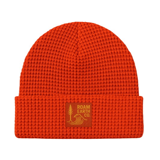 Waffle Knit Wool Fisherman Orange Beanie - Roam Earth Co.