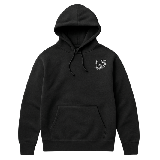 Wave and Sequoia logo Black Unisex Hoodie - Roam Earth Co.
