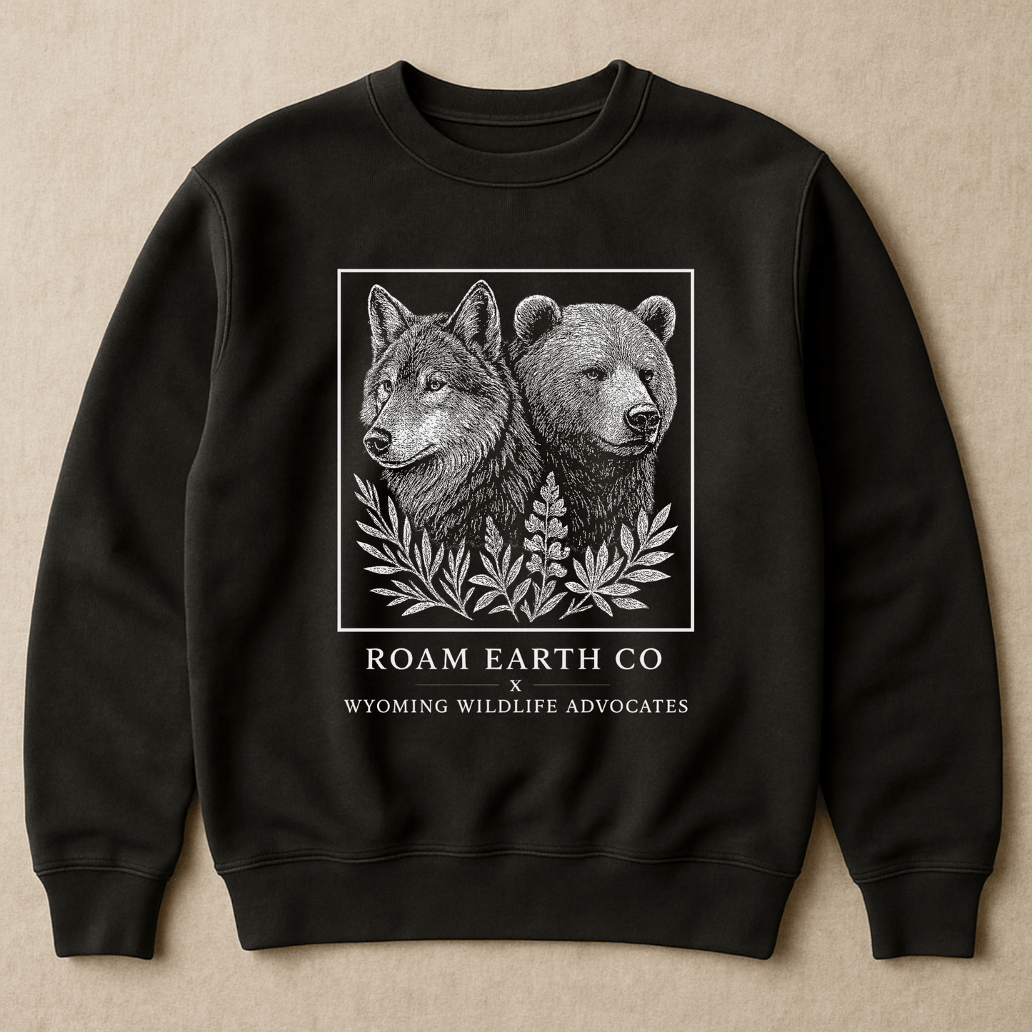 Wolf and Grizzly Crewneck Black Unisex Sweatshirt - Roam Earth Co.