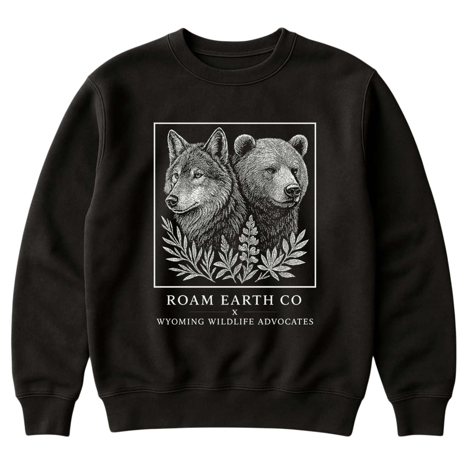 Wolf and Grizzly Crewneck Black Unisex Sweatshirt - Roam Earth Co.