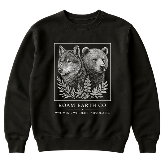 Wolf and Grizzly Crewneck Black Unisex Sweatshirt - Roam Earth Co.