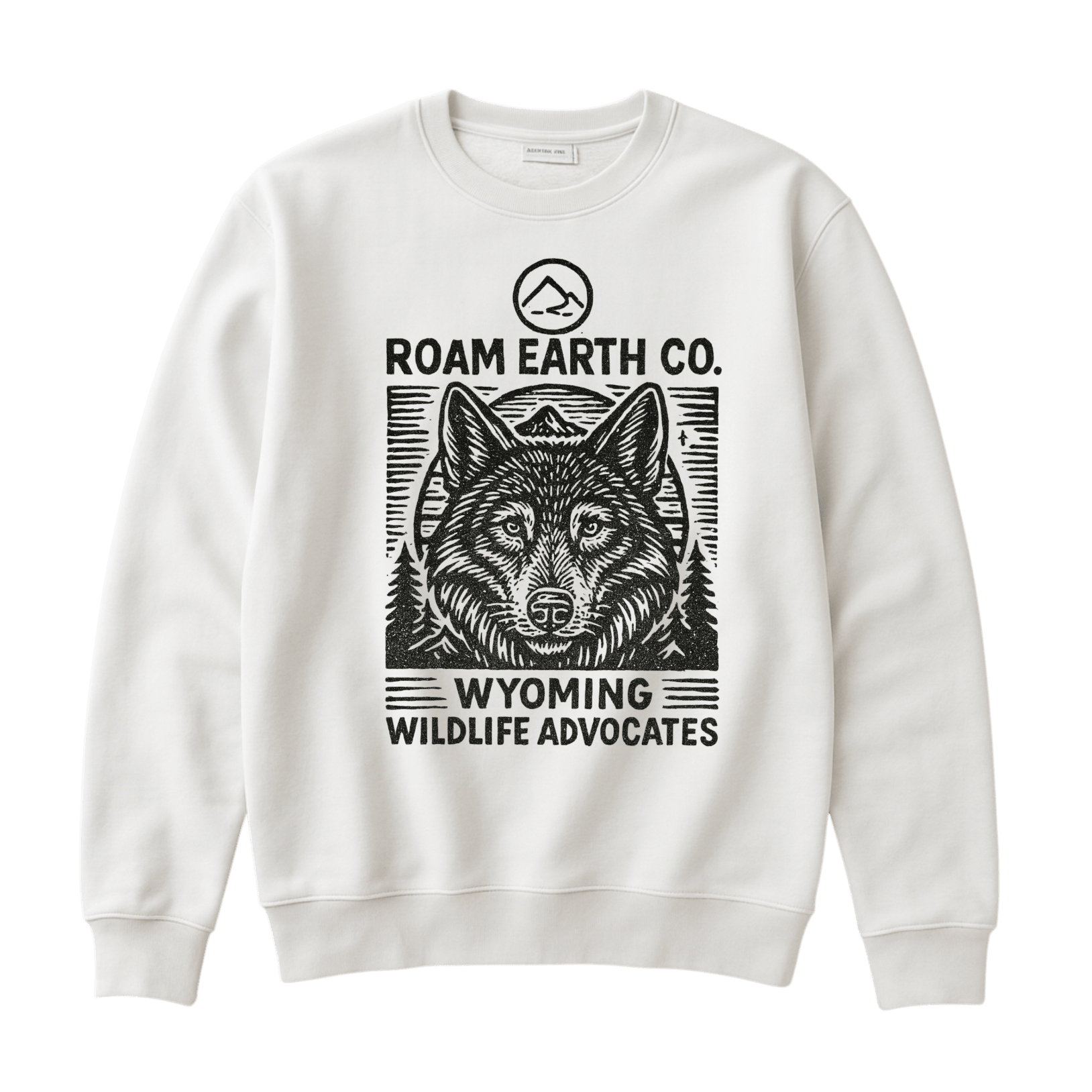 Wolf Block Print Crewneck White Unisex Sweatshirt - Roam Earth Co.
