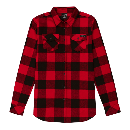 Women's Pocket Flannel Red and Black Shirt - Roam Earth Co.