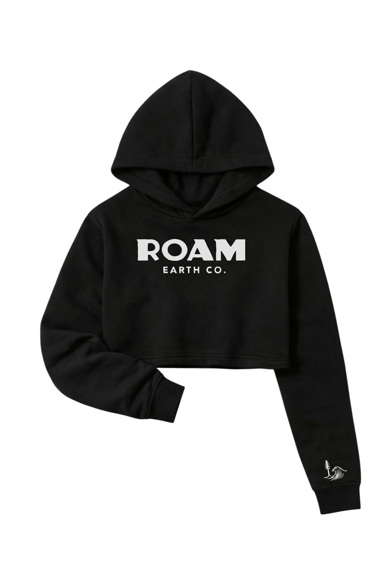 Women's Roam Earth Co. Logo Crop Fleece Black Hoodie - Roam Earth Co.