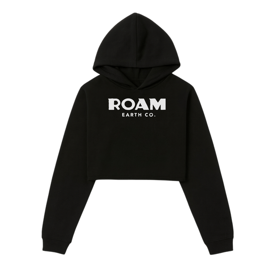 Women's Roam Earth Co. Logo Crop Fleece Black Hoodie - Roam Earth Co.