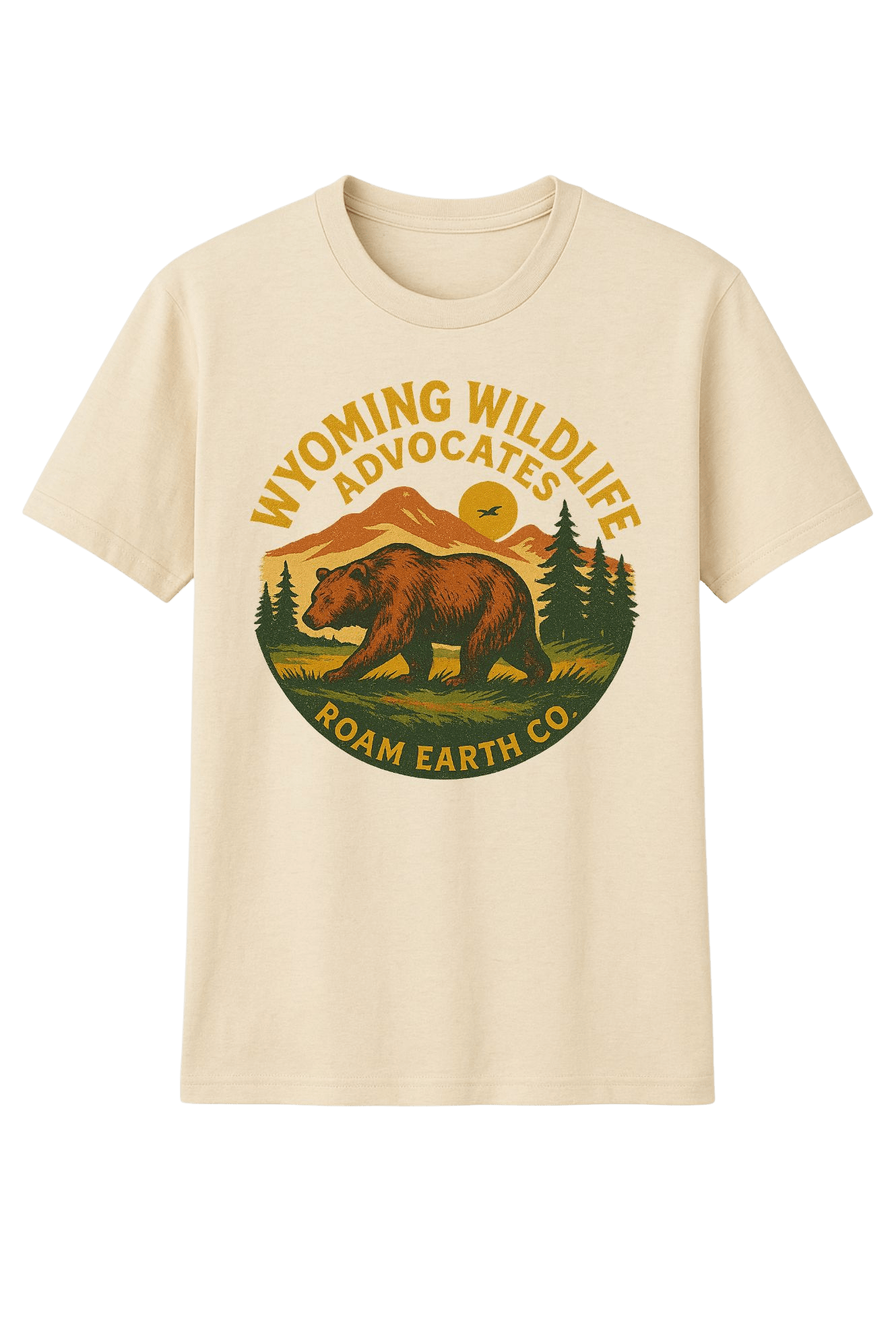 Wyoming Wildlife Advocates + Roam Earth Co Collaboration Natural White Crew Neck T-Shirt - Roam Earth Co.