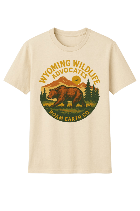 Wyoming Wildlife Advocates + Roam Earth Co Collaboration Natural White Crew Neck T-Shirt - Roam Earth Co.